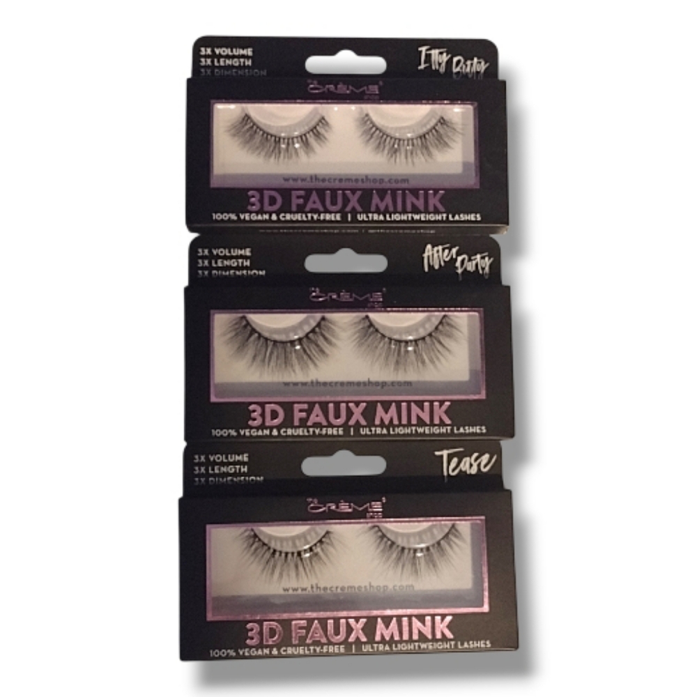 The Crème Shop 3D Faux Mink Eyelashes - Itty Bitty, After Party & Tease - 3 Pack